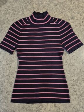 Free Assembly Womens Cozy Yarn Mock Neck Sweater, Short Sleeves, Size XS, Navy